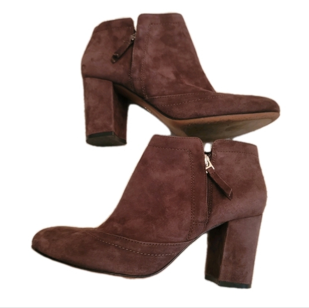 Vero Cuoio Signature Rich Chocolate Brown Leather Suede Ankle Booties Size 8M